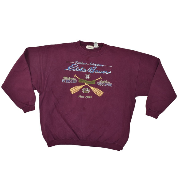 Vintage Eddie Bauer Men's XL Outdoor Adventure Maroon Sweatshirt Pullover - Picture 1 of 8